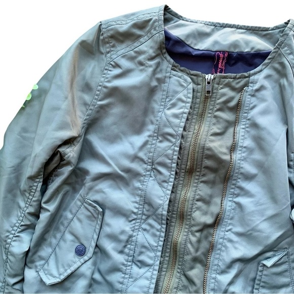 Tough Jeansmith Lightweight Nylon Zip Bomber Flight Jacket Blue-Gray Size Small - Picture 3 of 9
